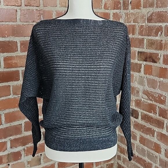 All Saints Women's Elle Metallic Jumper Black Open Knit Batwing Top XS - Picture 2 of 15